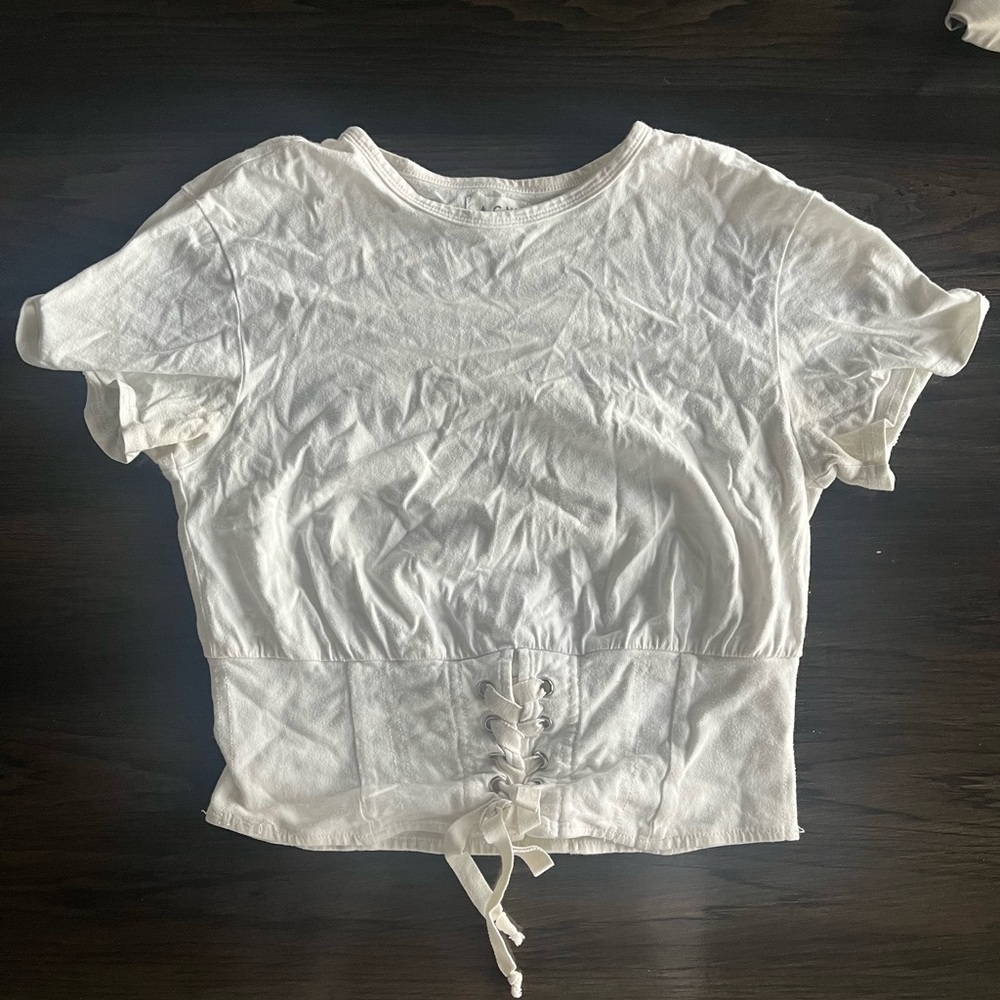 Ardene Cream Lace-Up Corset Style Crop Top